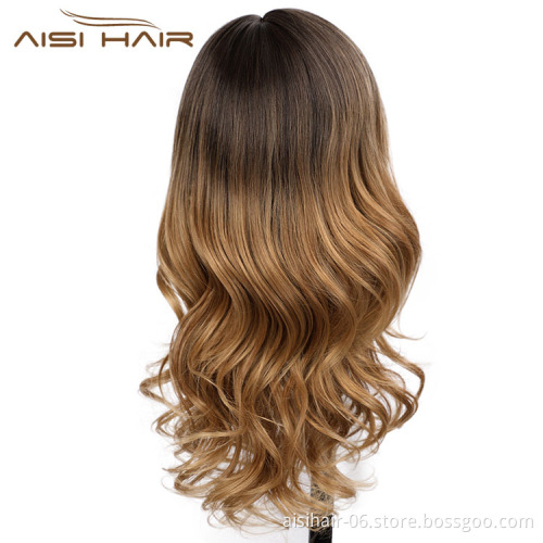 Ombre Brown Curly Wave Hot Selling Wholesale Cheap Vedor Swiss Lace Synthetic Hair For Black Women Lace Front Wig
